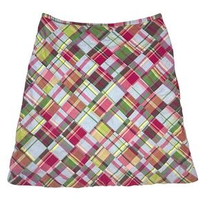 Brooks Brothers 346‎ Plaid Madras Skirt Womens Size 12 Cotton Pink Green Blue
